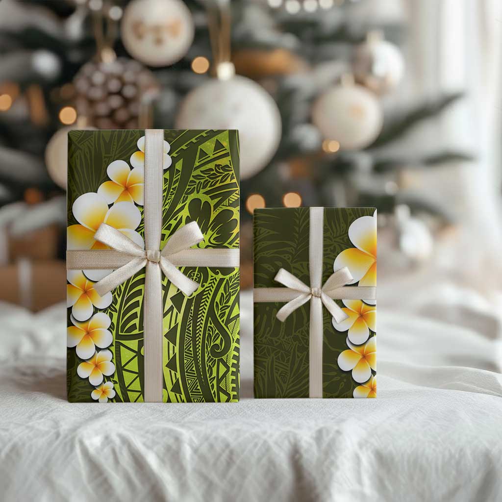 Lime Green Polynesia Wrapping Paper Plumeria Tropical Leaves With Galaxy Polynesian Art