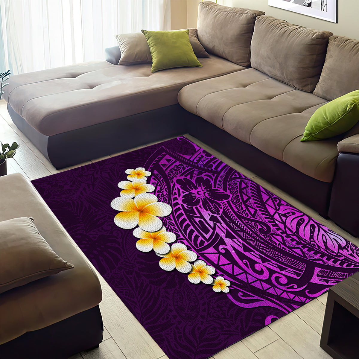 Purple Tropical Plumeria With Galaxy Polynesian Art Area Rug LT14 - Polynesian Pride
