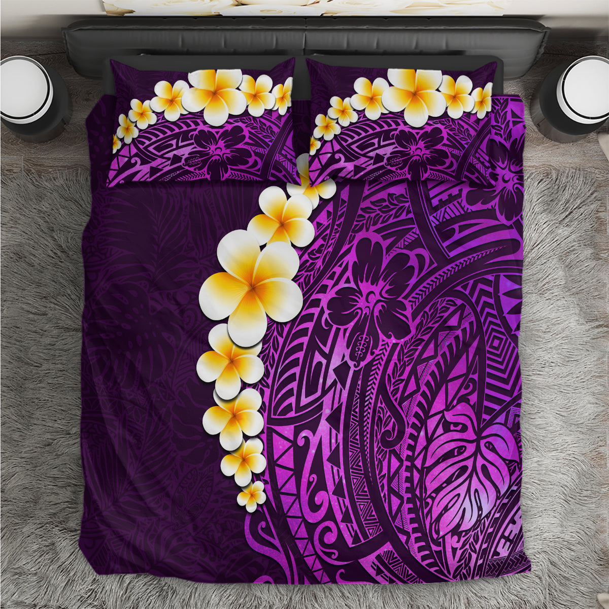 Purple Tropical Plumeria With Galaxy Polynesian Art Bedding Set LT14 Purple - Polynesian Pride