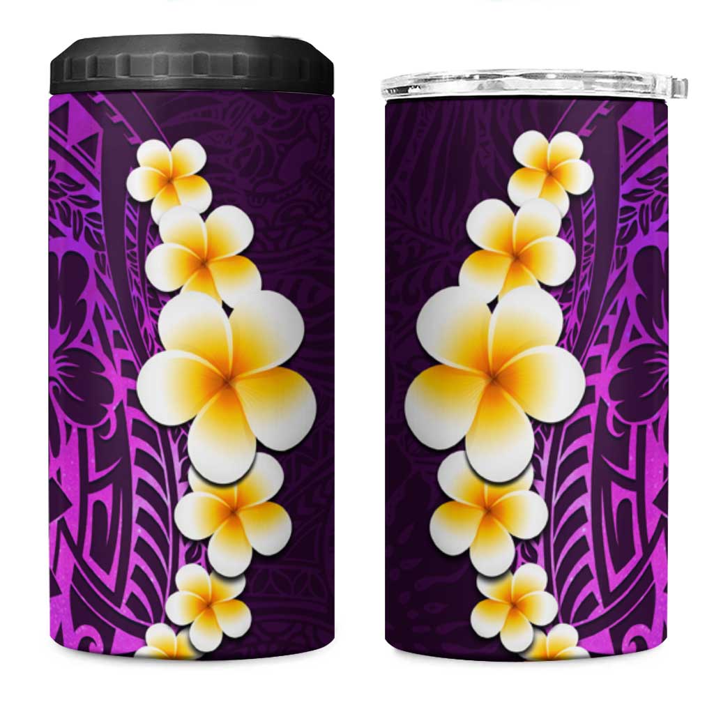 Purple Tropical Plumeria With Galaxy Polynesian Art 4 in 1 Can Cooler Tumbler