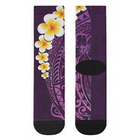 Purple Tropical Plumeria With Galaxy Polynesian Art Crew Socks LT14 - Polynesian Pride
