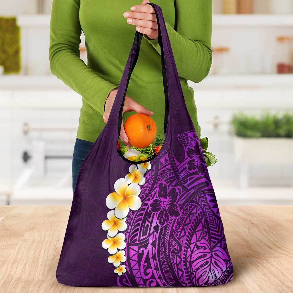 Purple Tropical Plumeria With Galaxy Polynesian Art Grocery Bag