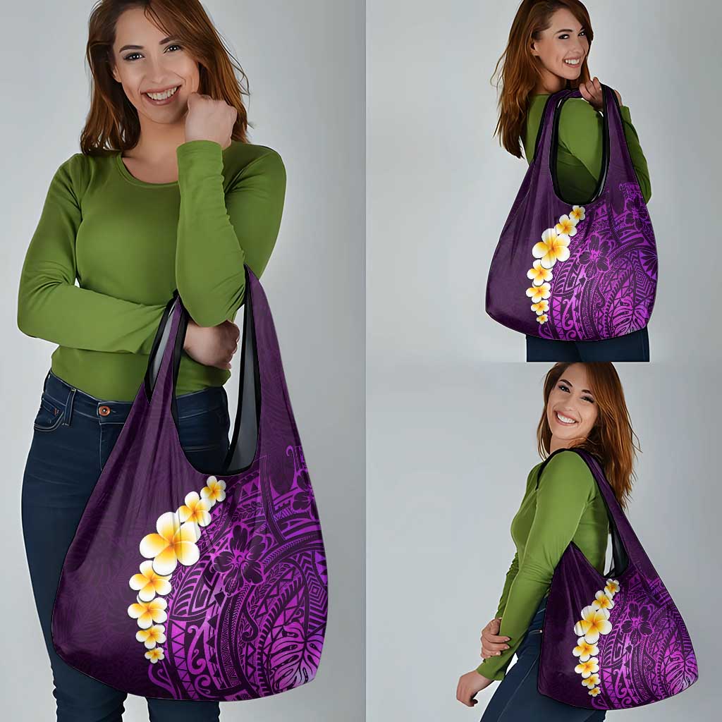Purple Tropical Plumeria With Galaxy Polynesian Art Grocery Bag