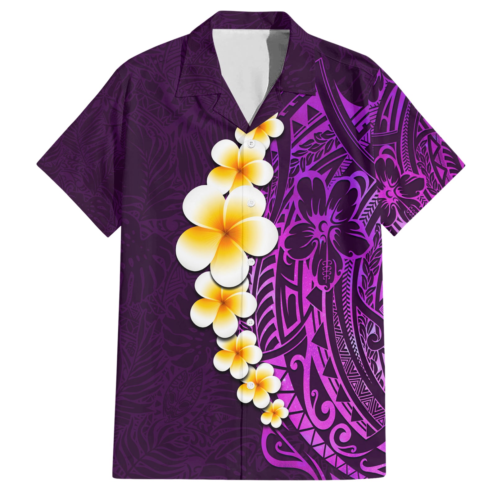 Purple Tropical Plumeria With Galaxy Polynesian Art Hawaiian Shirt LT14 Purple - Polynesian Pride