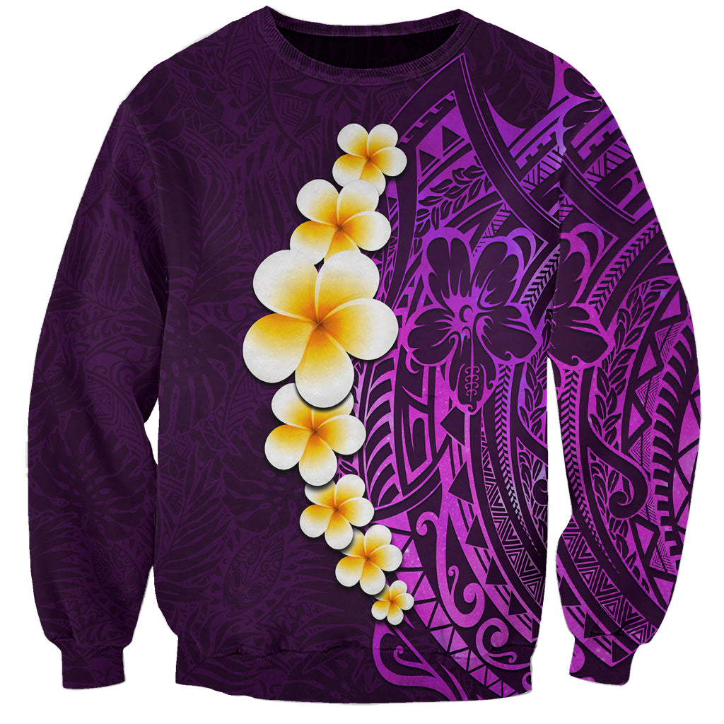 Purple Tropical Plumeria With Galaxy Polynesian Art Sweatshirt LT14 Unisex Purple - Polynesian Pride