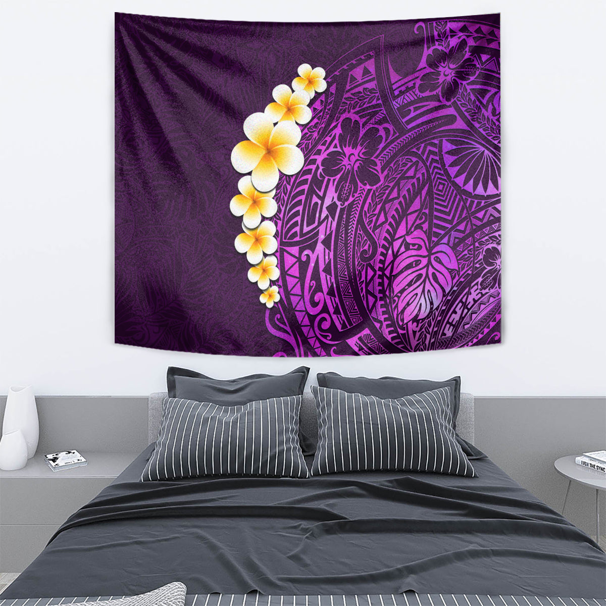 Purple Tropical Plumeria With Galaxy Polynesian Art Tapestry LT14 - Polynesian Pride