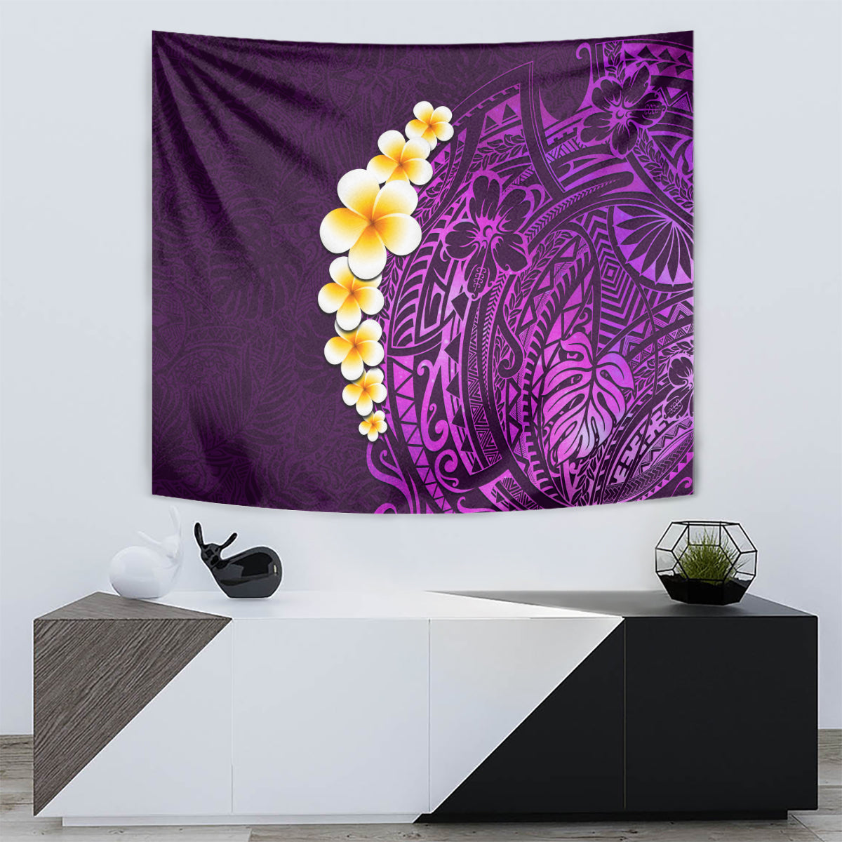 Purple Tropical Plumeria With Galaxy Polynesian Art Tapestry LT14 - Polynesian Pride