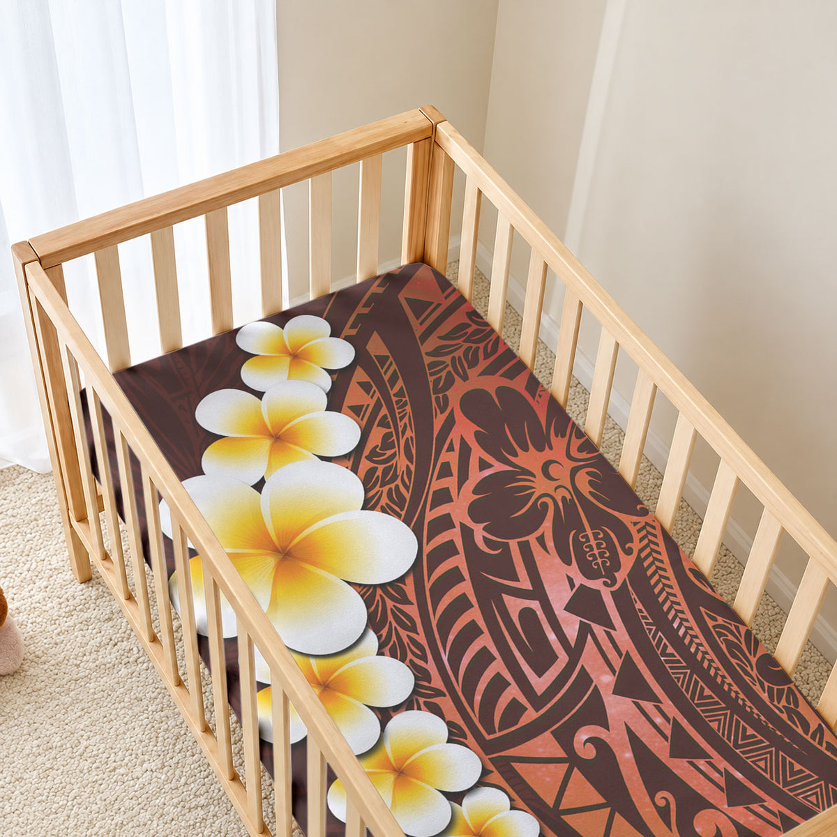 Red Tropical Plumeria With Galaxy Polynesian Art Baby Bed Cover LT14 - Polynesian Pride