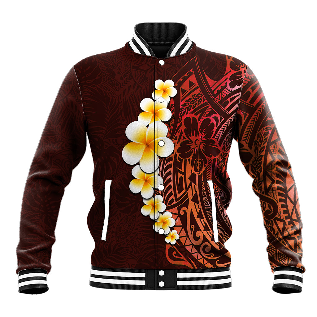 Red Tropical Plumeria With Galaxy Polynesian Art Baseball Jacket LT14 Unisex Red - Polynesian Pride