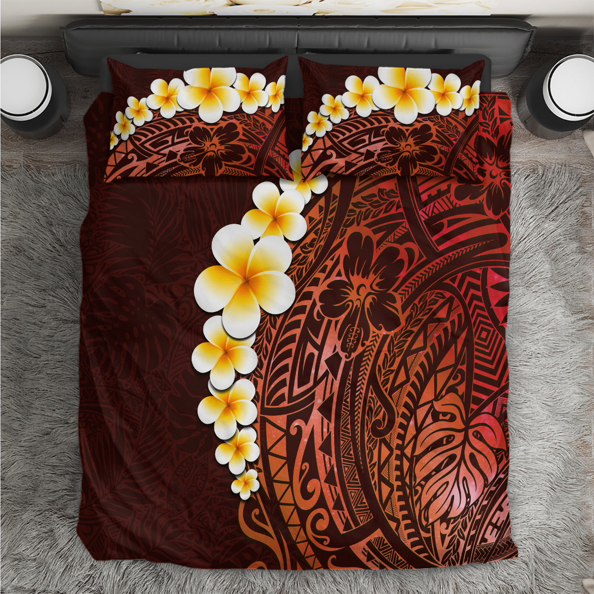 Red Tropical Plumeria With Galaxy Polynesian Art Bedding Set LT14 Red - Polynesian Pride