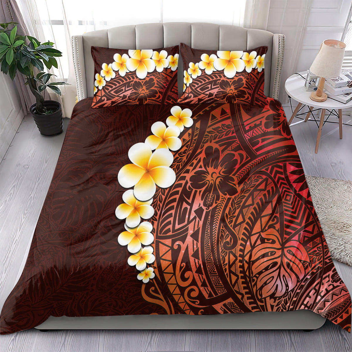 Red Tropical Plumeria With Galaxy Polynesian Art Bedding Set LT14 - Polynesian Pride