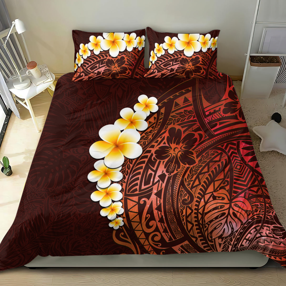 Red Tropical Plumeria With Galaxy Polynesian Art Bedding Set LT14 - Polynesian Pride