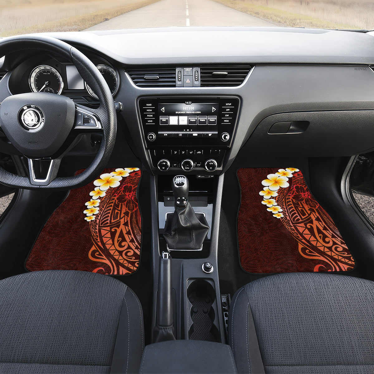 Red Tropical Plumeria With Galaxy Polynesian Art Car Mats LT14 - Polynesian Pride