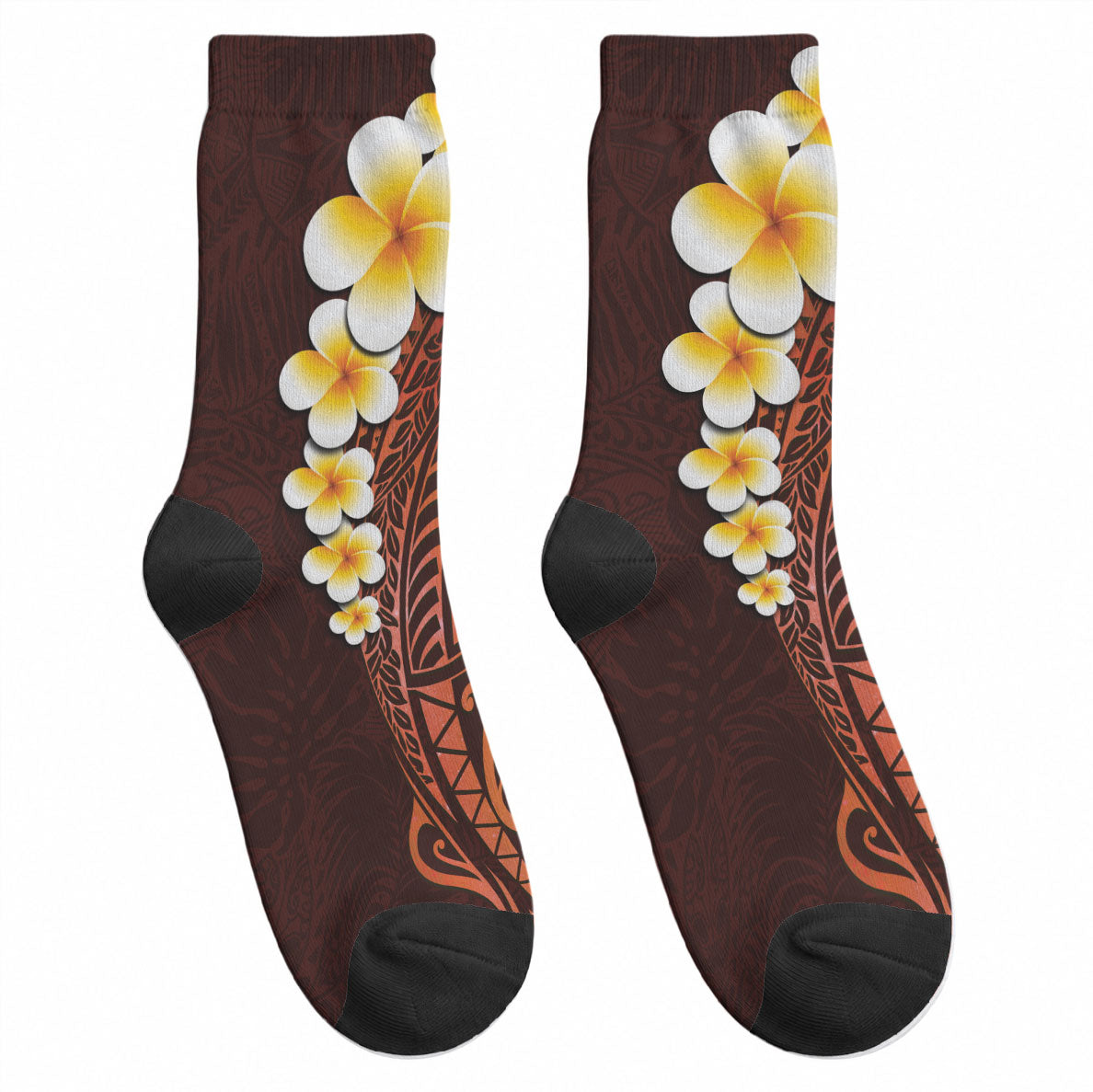 Red Tropical Plumeria With Galaxy Polynesian Art Crew Socks LT14 - Polynesian Pride