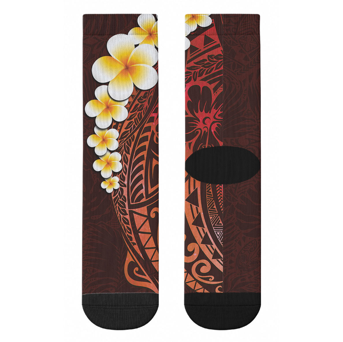 Red Tropical Plumeria With Galaxy Polynesian Art Crew Socks LT14 - Polynesian Pride