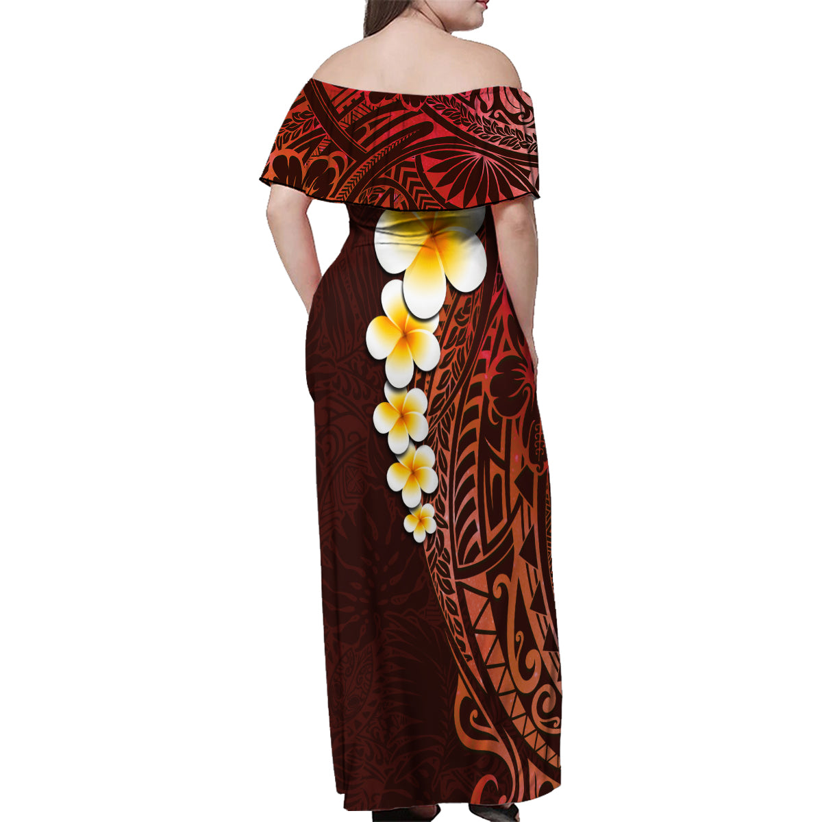 Red Tropical Plumeria With Galaxy Polynesian Art Family Matching Off Shoulder Maxi Dress and Hawaiian Shirt LT14 - Polynesian Pride