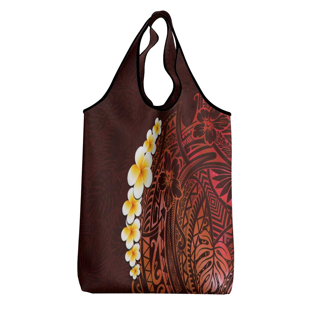 Red Tropical Plumeria With Galaxy Polynesian Art Grocery Bag