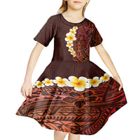 Red Tropical Plumeria With Galaxy Polynesian Art Kid Short Sleeve Dress LT14 - Polynesian Pride