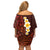 Red Tropical Plumeria With Galaxy Polynesian Art Off Shoulder Short Dress LT14 - Polynesian Pride