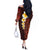 Red Tropical Plumeria With Galaxy Polynesian Art Off The Shoulder Long Sleeve Dress LT14 - Polynesian Pride