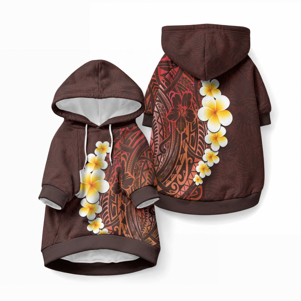 Red Tropical Plumeria With Galaxy Polynesian Art Pet Hoodie LT14 Pullover Red - Polynesian Pride