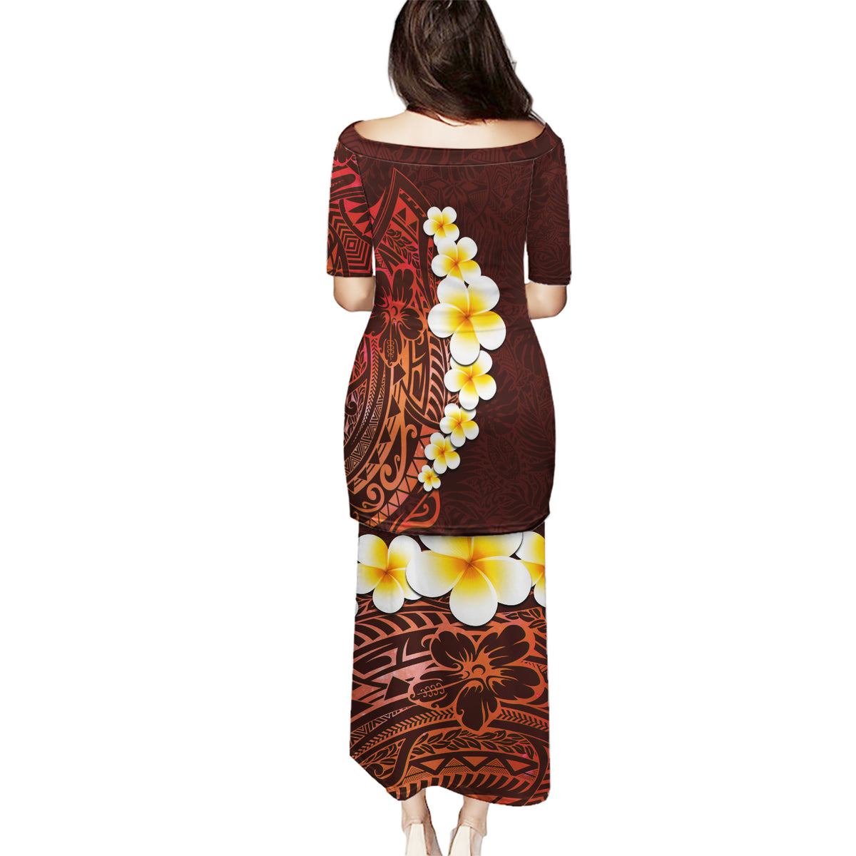 Red Tropical Plumeria With Galaxy Polynesian Art Puletasi LT14 - Polynesian Pride