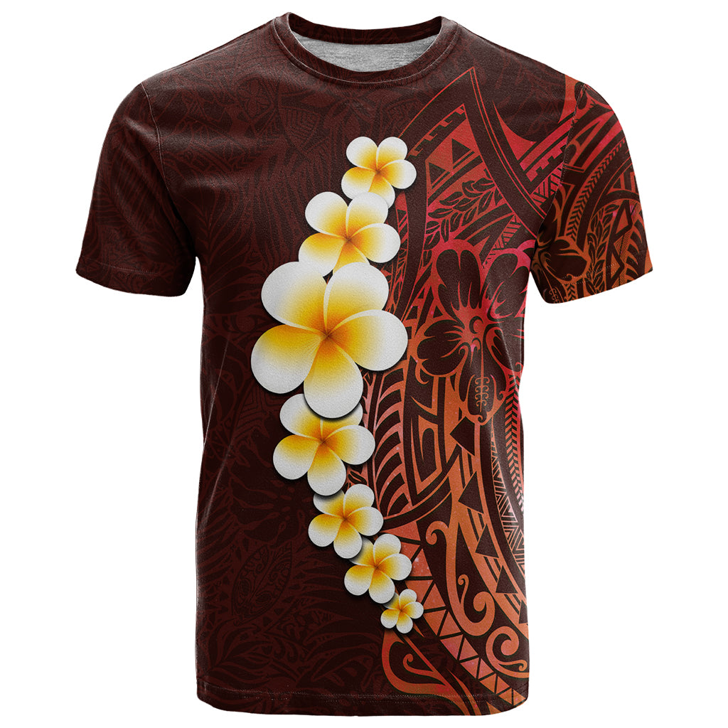 Red Tropical Plumeria With Galaxy Polynesian Art T Shirt LT14 Red - Polynesian Pride