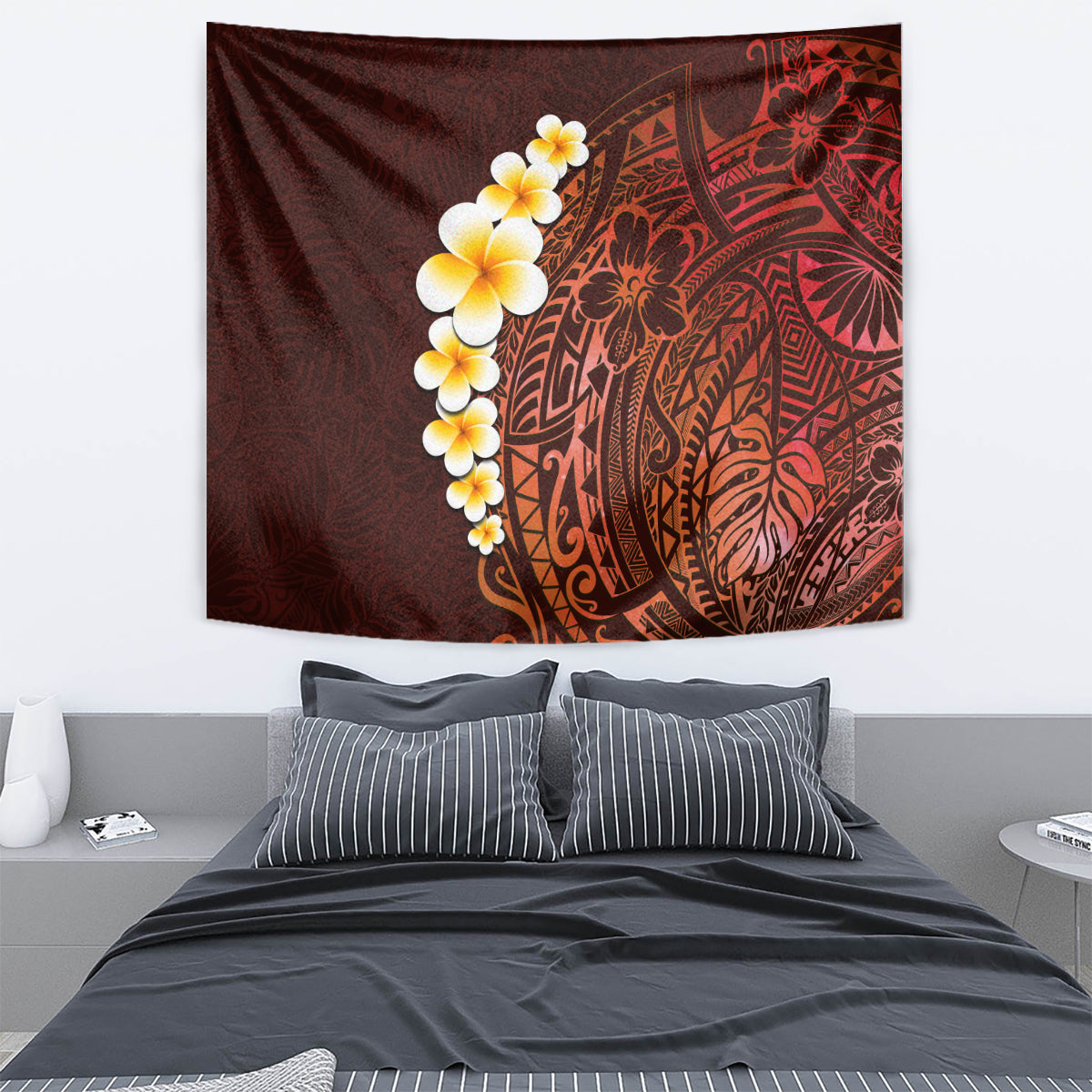 Red Tropical Plumeria With Galaxy Polynesian Art Tapestry LT14 - Polynesian Pride