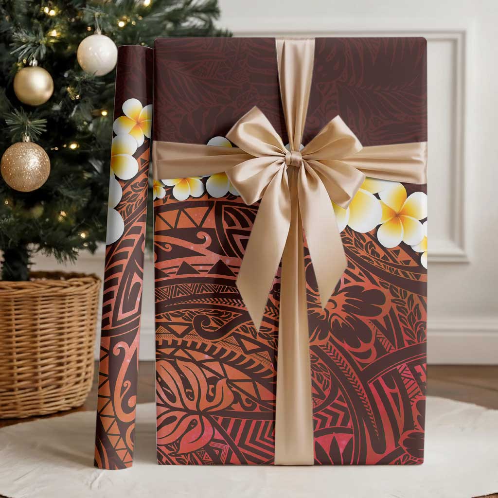 Red Polynesia Wrapping Paper Plumeria Tropical Leaves With Galaxy Polynesian Art