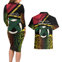 Vanuatu 1980 Couples Matching Long Sleeve Bodycon Dress and Hawaiian Shirt Hapi 46 Yia Indipendens Anivesari LT14 - Polynesian Pride