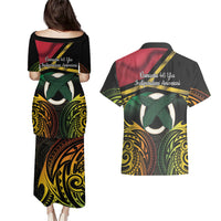 Vanuatu 1980 Couples Matching Puletasi and Hawaiian Shirt Hapi 46 Yia Indipendens Anivesari LT14 - Polynesian Pride