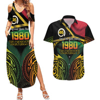 Vanuatu 1980 Couples Matching Summer Maxi Dress and Hawaiian Shirt Hapi 46 Yia Indipendens Anivesari LT14 Black - Polynesian Pride