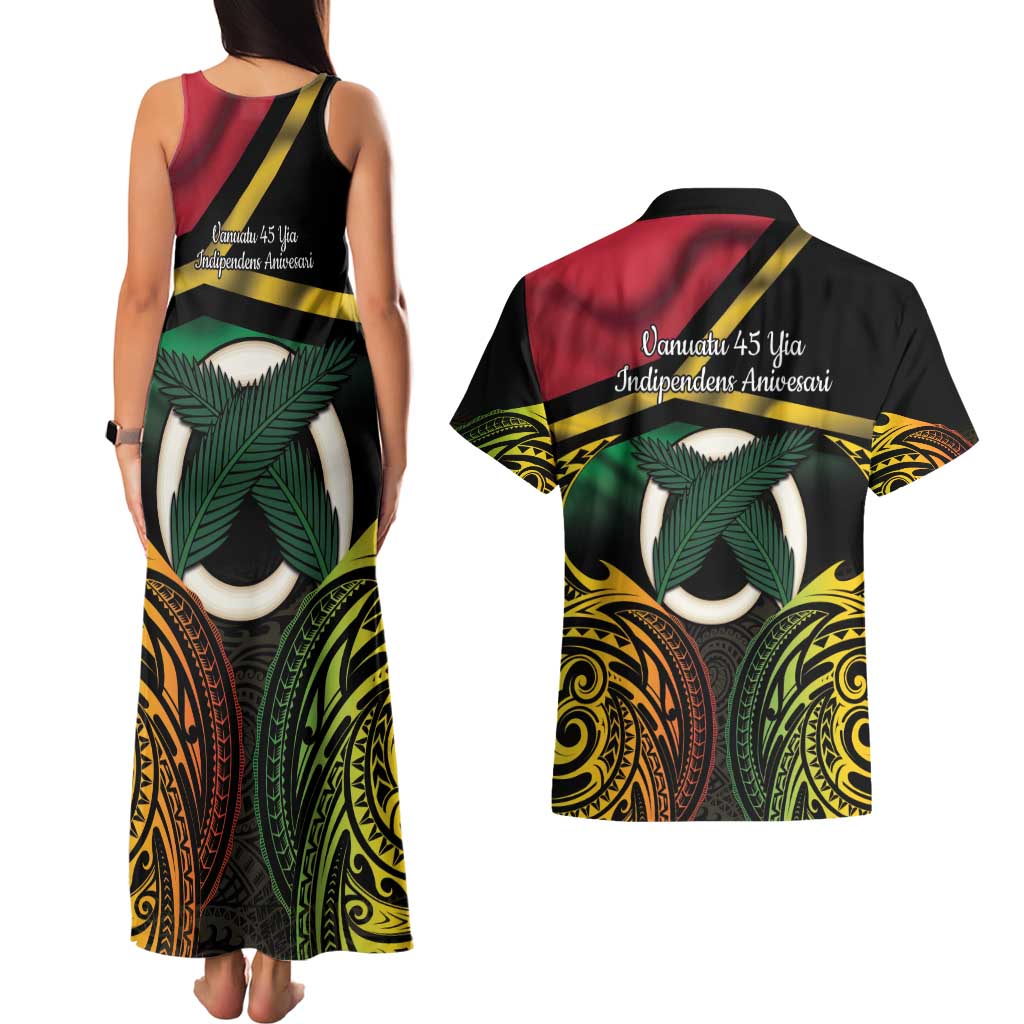 Vanuatu 1980 Couples Matching Tank Maxi Dress and Hawaiian Shirt Hapi 45 Yia Indipendens Anivesari
