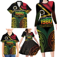 Vanuatu 1980 Family Matching Long Sleeve Bodycon Dress and Hawaiian Shirt Hapi 45 Yia Indipendens Anivesari LT14 - Polynesian Pride
