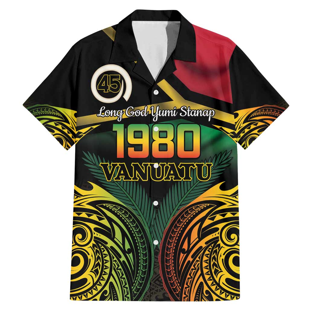 Vanuatu 1980 Family Matching Mermaid Dress and Hawaiian Shirt Hapi 45 Yia Indipendens Anivesari LT14 Dad's Shirt - Short Sleeve Black - Polynesian Pride
