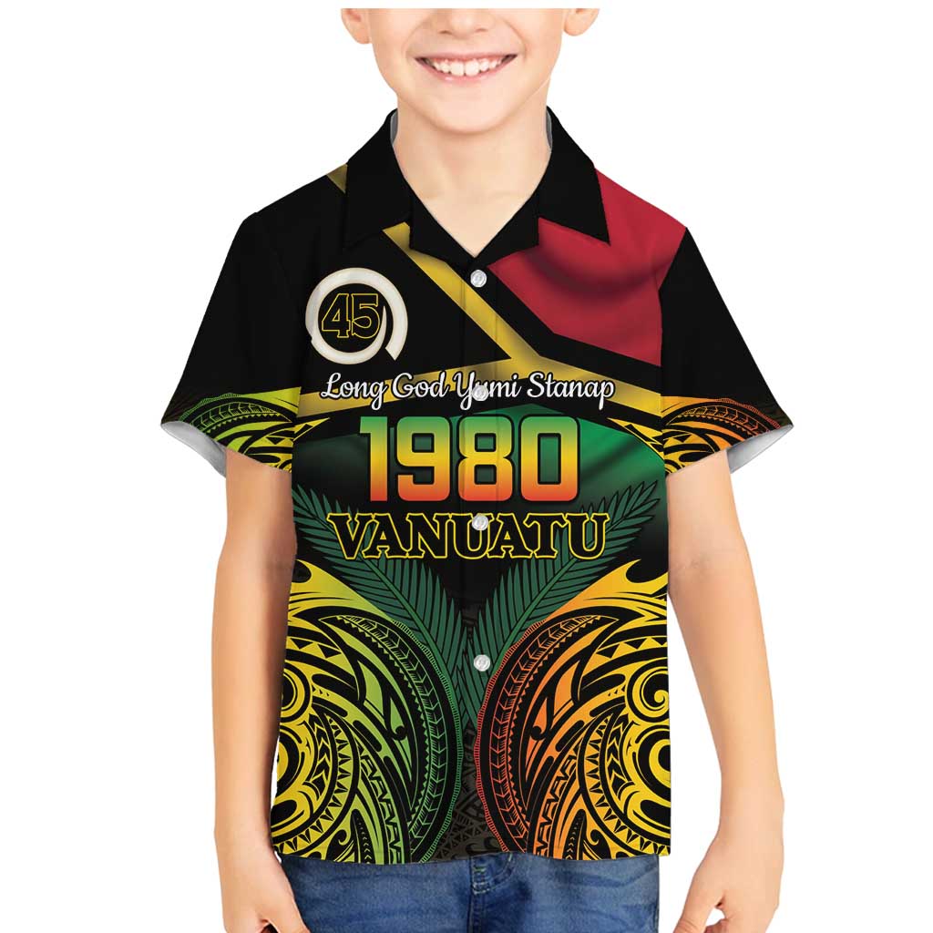 Vanuatu 1980 Family Matching Mermaid Dress and Hawaiian Shirt Hapi 45 Yia Indipendens Anivesari LT14 Son's Shirt Black - Polynesian Pride