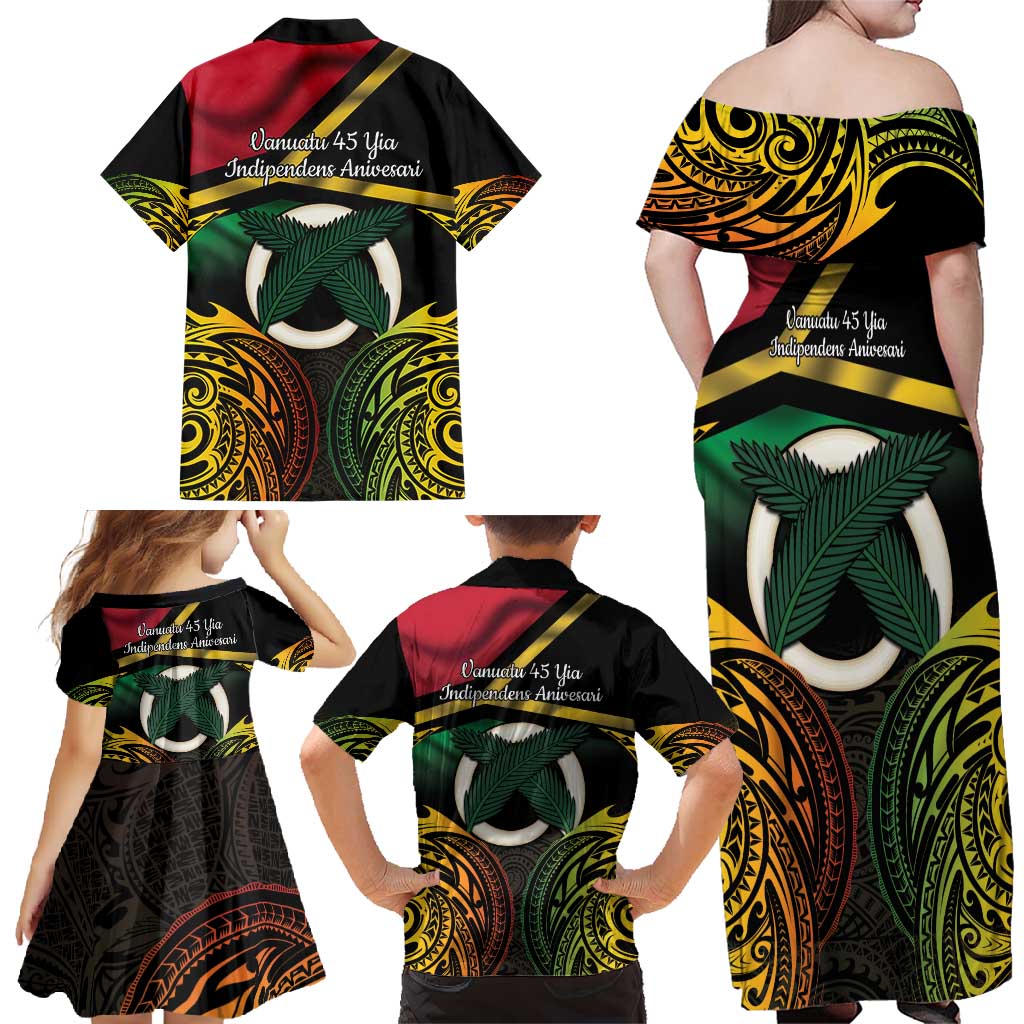 Vanuatu 1980 Family Matching Off Shoulder Maxi Dress and Hawaiian Shirt Hapi 45 Yia Indipendens Anivesari
