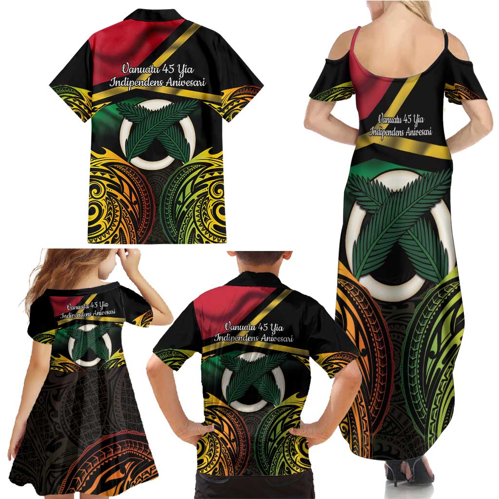 Vanuatu 1980 Family Matching Summer Maxi Dress and Hawaiian Shirt Hapi 45 Yia Indipendens Anivesari