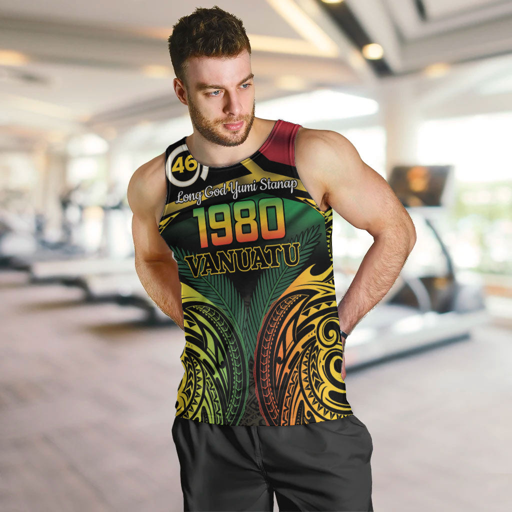 Vanuatu 1980 Men Tank Top Hapi 46 Yia Indipendens Anivesari LT14 Black - Polynesian Pride