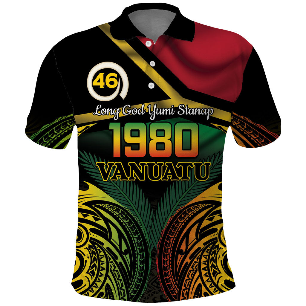 Vanuatu 1980 Polo Shirt Hapi 46 Yia Indipendens Anivesari LT14 Black - Polynesian Pride