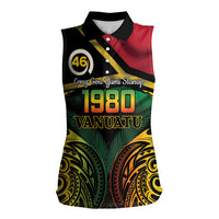 Vanuatu 1980 Women Sleeveless Polo Shirt Hapi 46 Yia Indipendens Anivesari LT14 Female Black - Polynesian Pride
