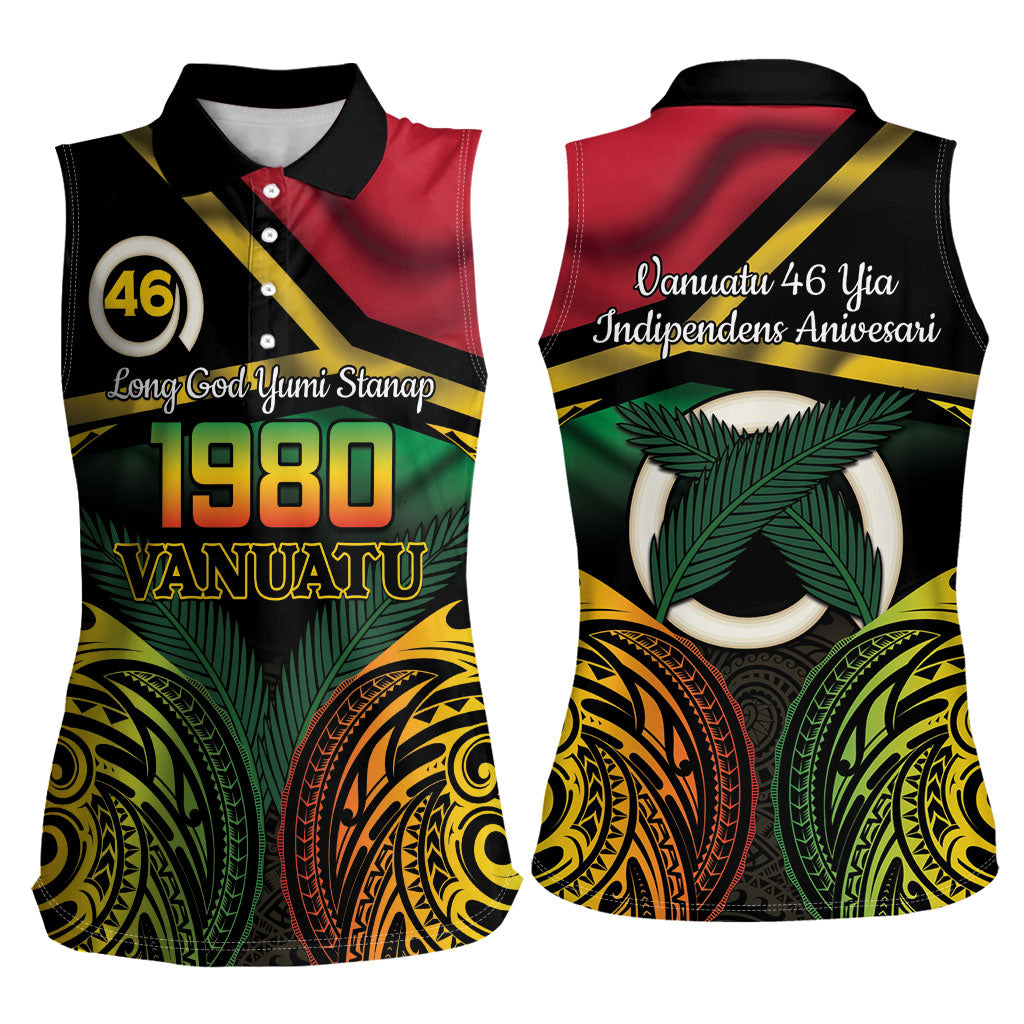 Vanuatu 1980 Women Sleeveless Polo Shirt Hapi 46 Yia Indipendens Anivesari LT14 - Polynesian Pride