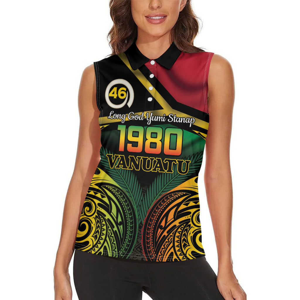 Vanuatu 1980 Women Sleeveless Polo Shirt Hapi 46 Yia Indipendens Anivesari LT14 - Polynesian Pride