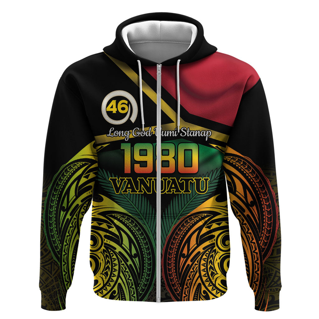 Vanuatu 1980 Zip Hoodie Hapi 46 Yia Indipendens Anivesari LT14 Zip Hoodie Black - Polynesian Pride