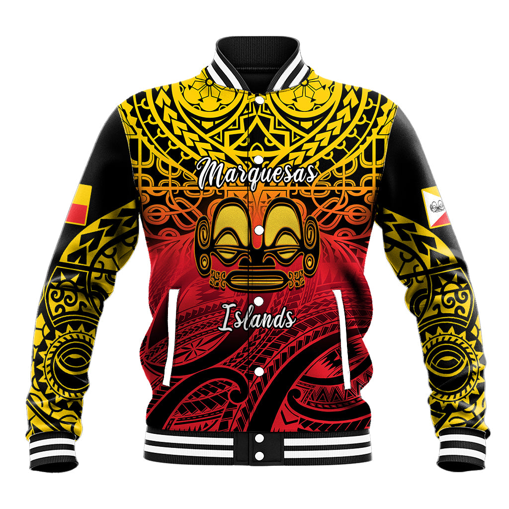 Personalised Marquesas Islands Baseball Jacket Tiki Polynesian Marquesan Pattern LT14 Unisex Black - Polynesian Pride