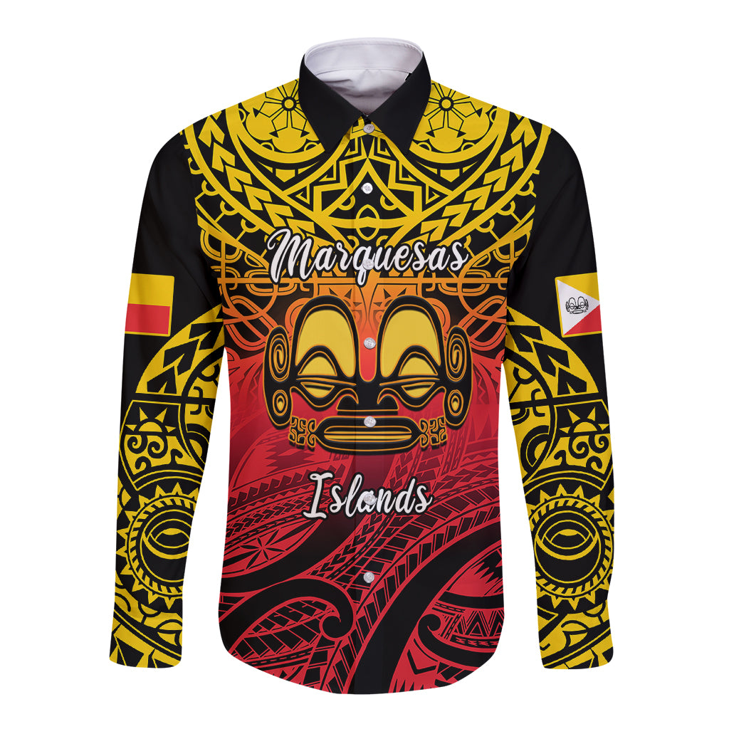 Personalised Marquesas Islands Long Sleeve Button Shirt Tiki Polynesian Marquesan Pattern LT14 Unisex Black - Polynesian Pride