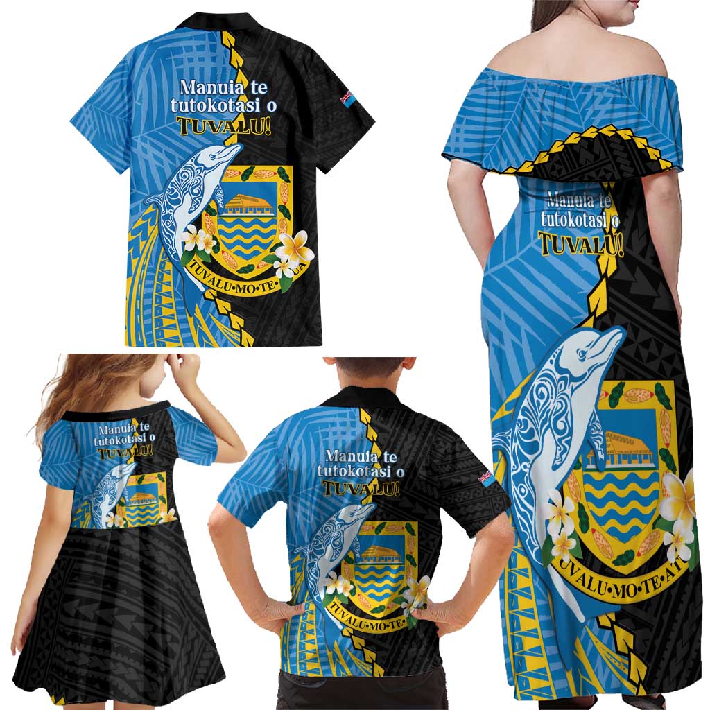 Tuvalu Independence Day Family Matching Off Shoulder Maxi Dress and Hawaiian Shirt Manuia te tutokotasi o Tuvaluan Dolphin Tattoo