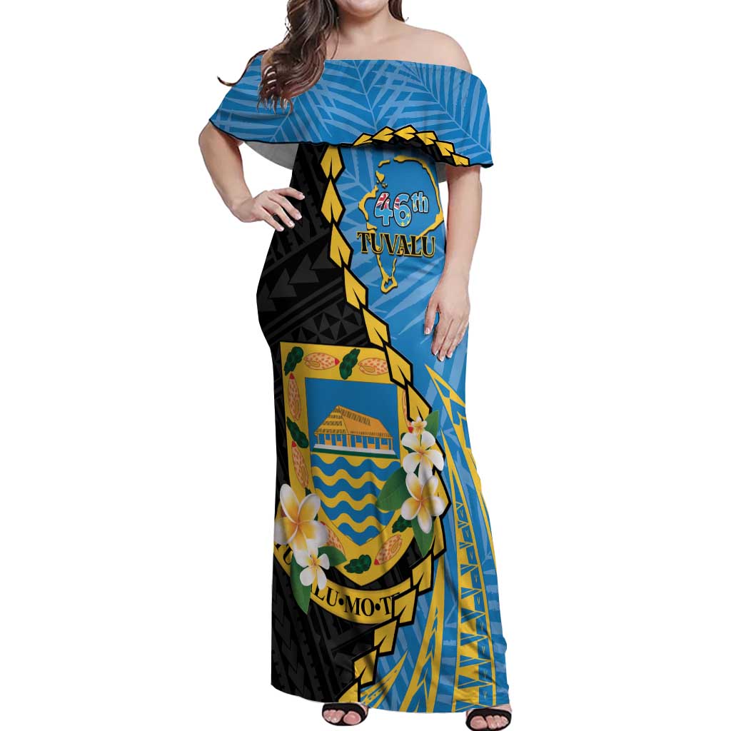 Tuvalu Independence Day Off Shoulder Maxi Dress Manuia te tutokotasi o Tuvaluan Dolphin Tattoo