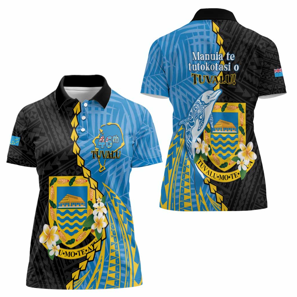 Tuvalu Independence Day Women Polo Shirt Manuia te tutokotasi o Tuvaluan Dolphin Tattoo