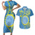 Personalised Palau Independence Day Couples Matching Short Sleeve Bodycon Dress and Hawaiian Shirt Belau Coat Of Arms Polynesian Curve Style